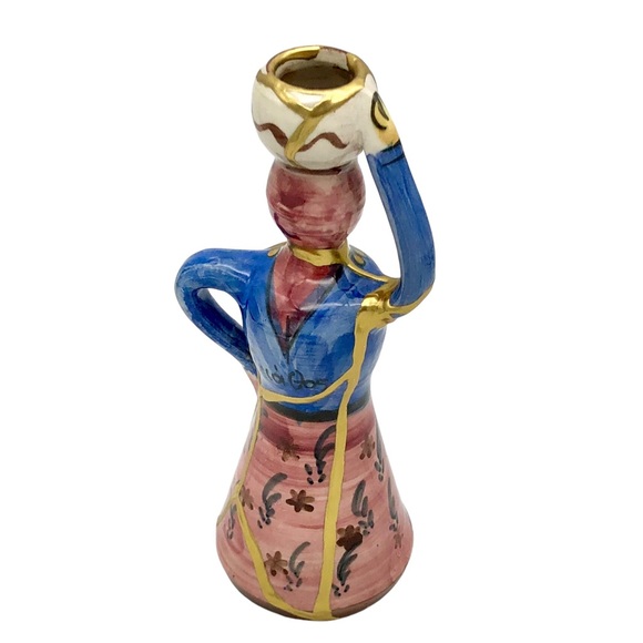 Kintsugi Pottery Greek Folk Art Candlestick Holder Skiathos Gold Crack Gift - Picture 7 of 15